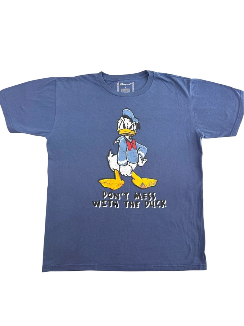 Vintage Disney Store Donald Duck Don't Mess With The Duck Graphic Blue Tee (L)